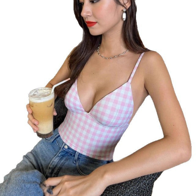 Damer Crop-top med djup V-urringning och känsliga spaghettiband Eva Jonsson-Eva Jonsson
