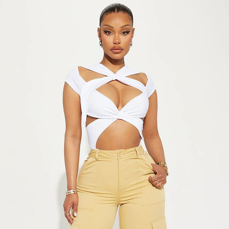 Damer Crop-top med innovativt omslagsdesign och unik halsringning Eva Jonsson-Eva Jonsson