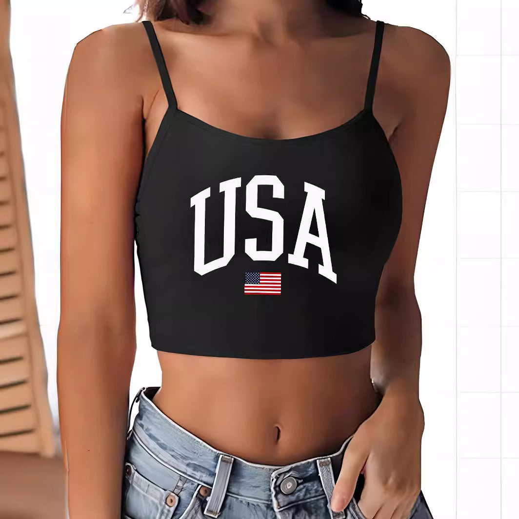 Damer Crop-top med motiverande uttalande tryck och fina spaghetti band Mirla-Eva Jonsson