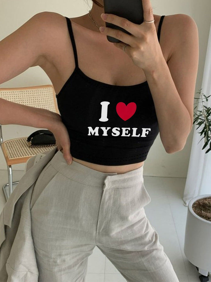 Damer Crop-top med motiverande uttalande tryck och fina spaghetti band Mirla-Eva Jonsson