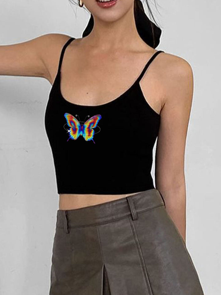 Damer Crop-top med motiverande uttalande tryck och fina spaghetti band Mirla-Eva Jonsson