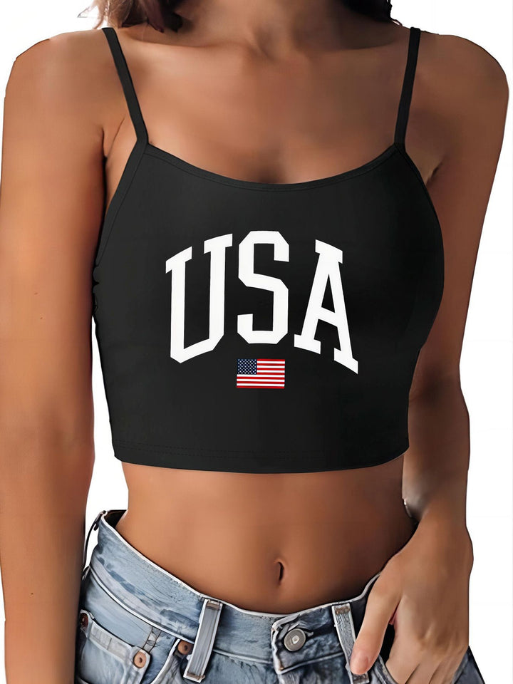 Damer Crop-top med motiverande uttalande tryck och fina spaghetti band Mirla-Eva Jonsson