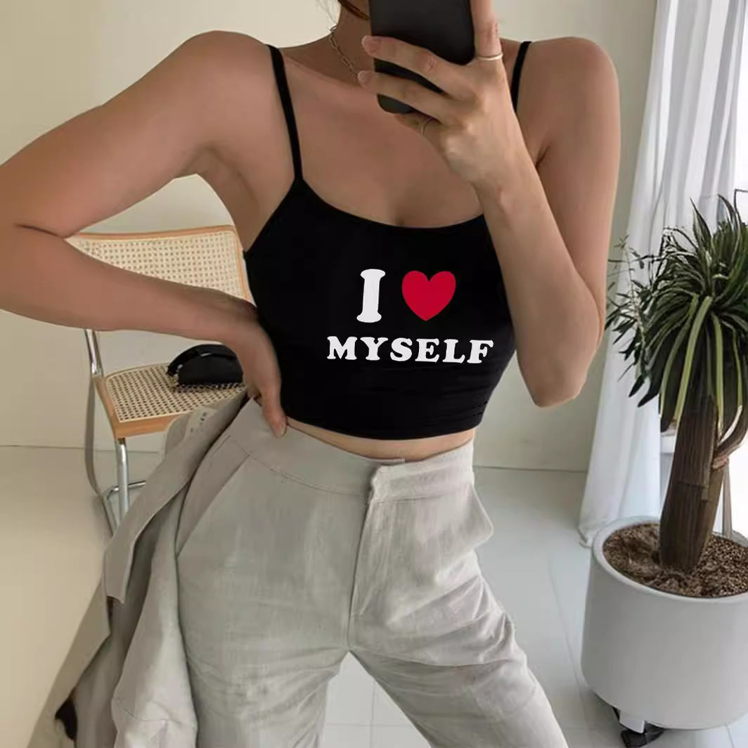 Damer Crop-top med motiverande uttalande tryck och fina spaghetti band Mirla-Eva Jonsson