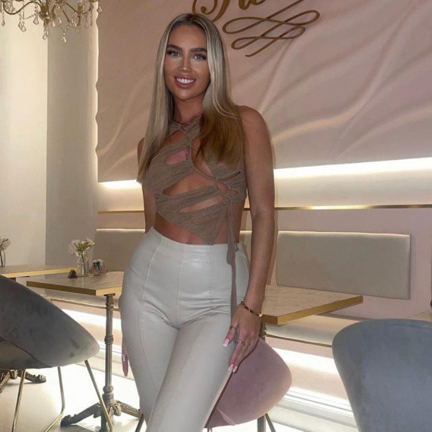 Damer Crop-top med raffinerade rynkdetaljer och justerbara bindband Mirla-Eva Jonsson