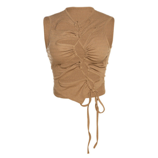 Damer Crop-top med raffinerade rynkdetaljer och justerbara bindband Mirla-Eva Jonsson