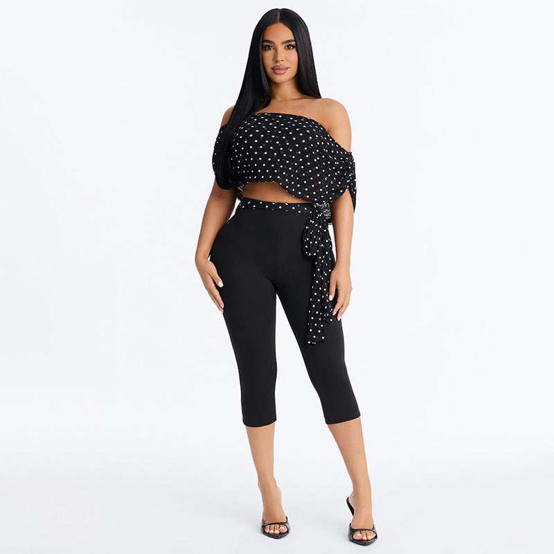 Damer Crop-top och leggings set med prickar och rynkor Mirla-Eva Jonsson