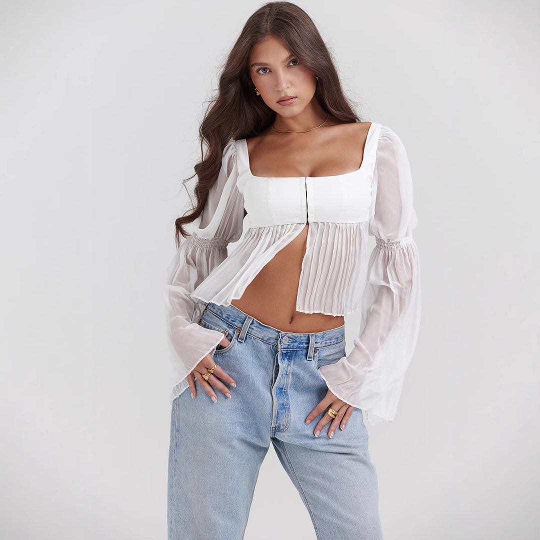 Damer Cropped Blus med Puffärmar Mirla-Eva Jonsson