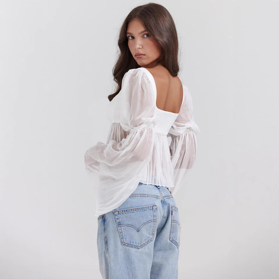 Damer Cropped Blus med Puffärmar Mirla-Eva Jonsson
