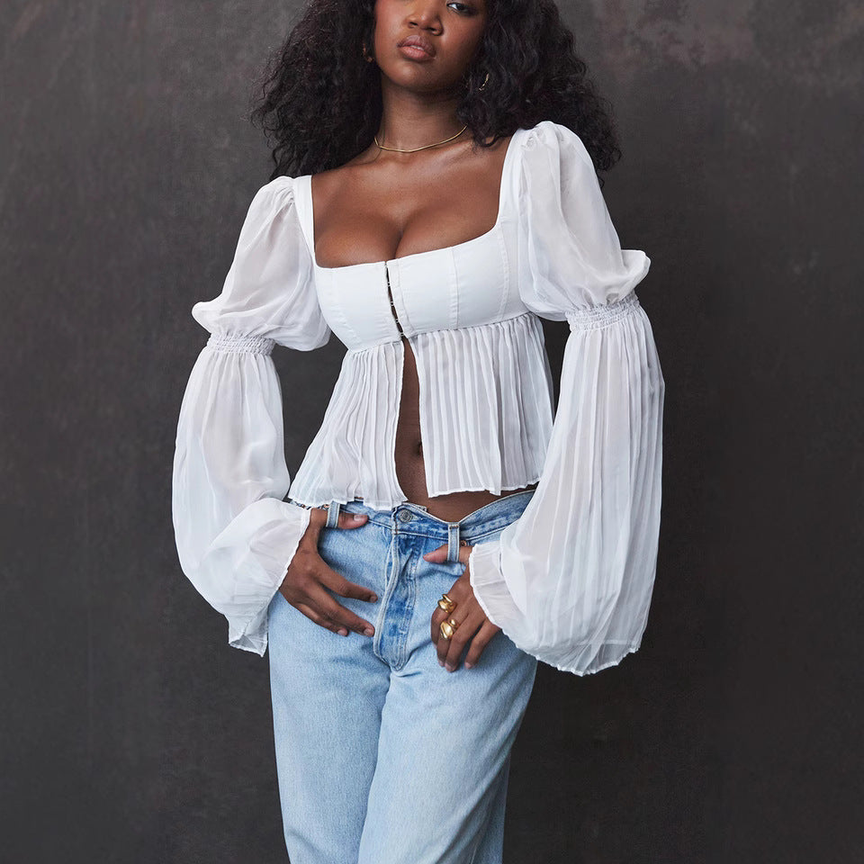 Damer Cropped Blus med Puffärmar Mirla-Eva Jonsson