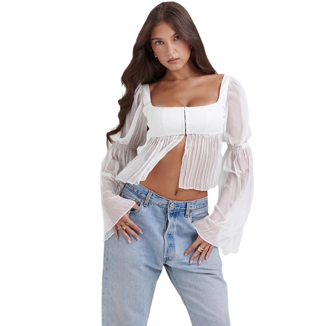 Damer Cropped Blus med Puffärmar Mirla-Eva Jonsson