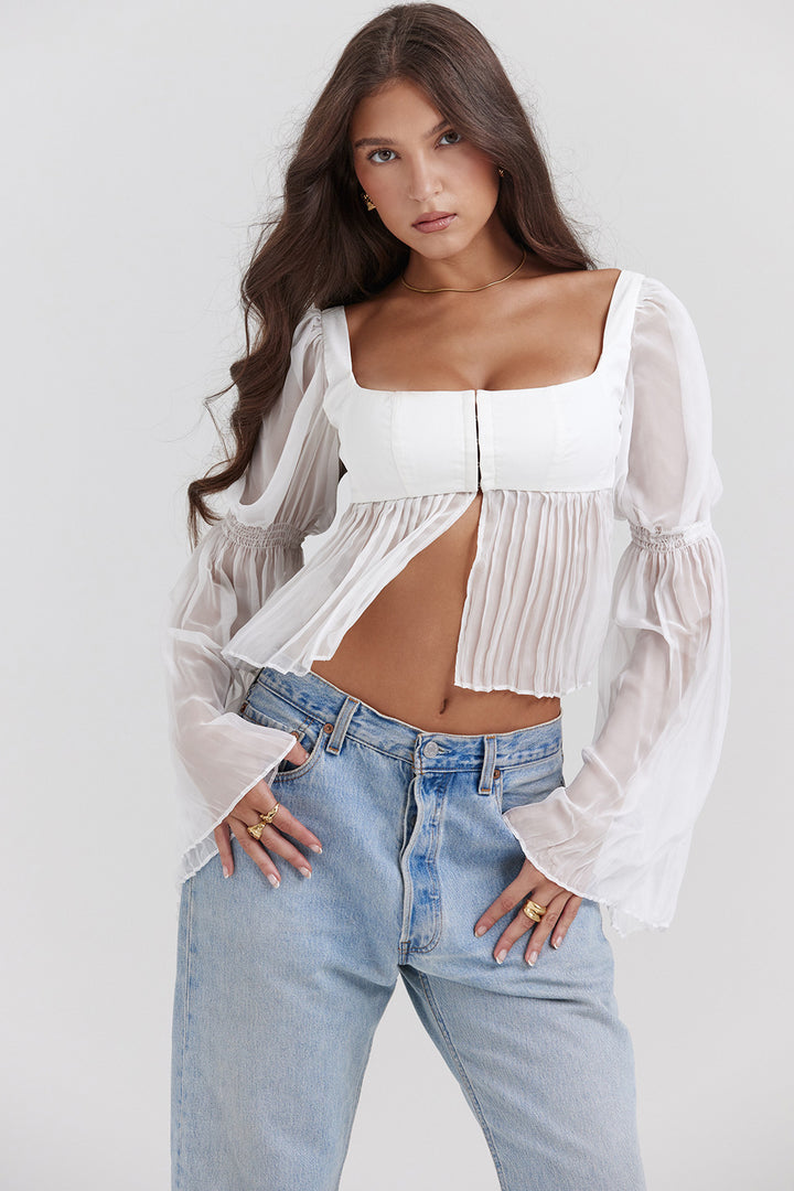Damer Cropped Blus med Puffärmar Mirla-Eva Jonsson
