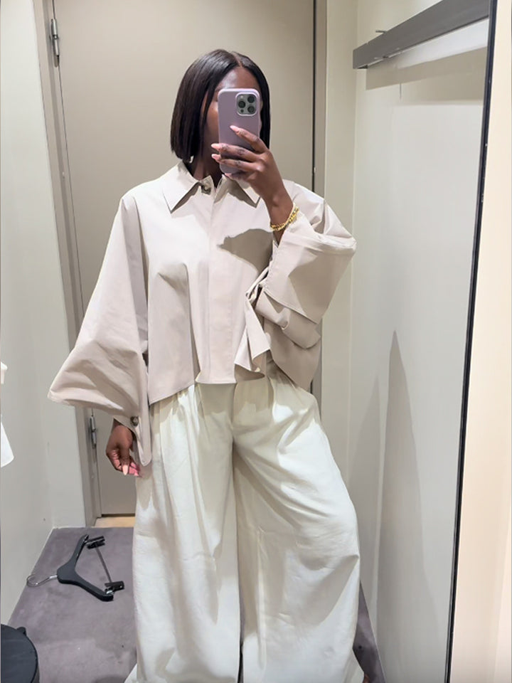 Damer Cropped Blus med voluminösa ärmar Mirla-Eva Jonsson