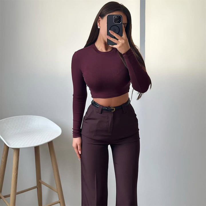 Damer Cropped Långärmad topp med vida byxor Mirla-Eva Jonsson