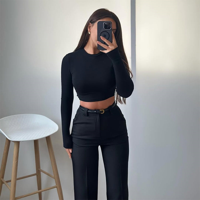Damer Cropped Långärmad topp med vida byxor Mirla-Eva Jonsson
