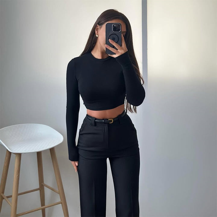 Damer Cropped Långärmad topp med vida byxor Mirla-Eva Jonsson