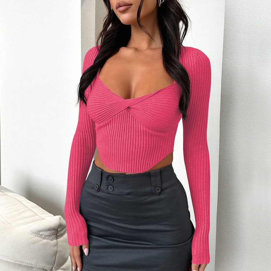 Damer Cropped Pullover med smal passform och omslag design Mirla-Eva Jonsson