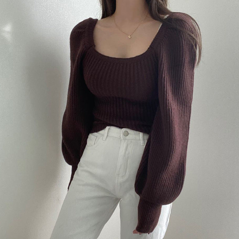 Damer Cropped Pullover med voluminösa ärmar och ribbad struktur Mirla-Eva Jonsson