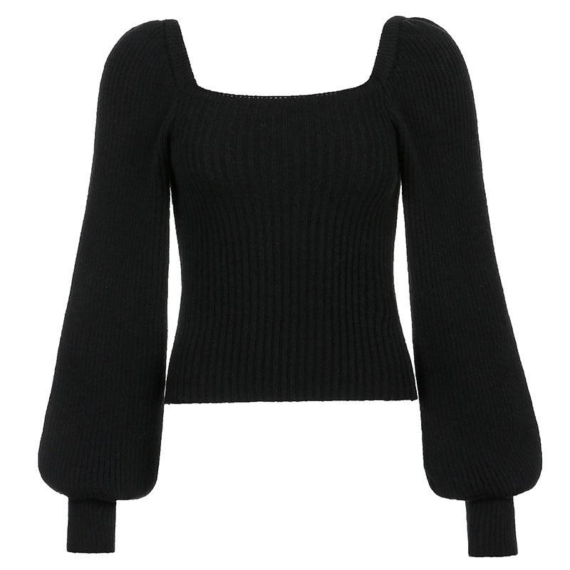 Damer Cropped Pullover med voluminösa ärmar och ribbad struktur Mirla-Eva Jonsson