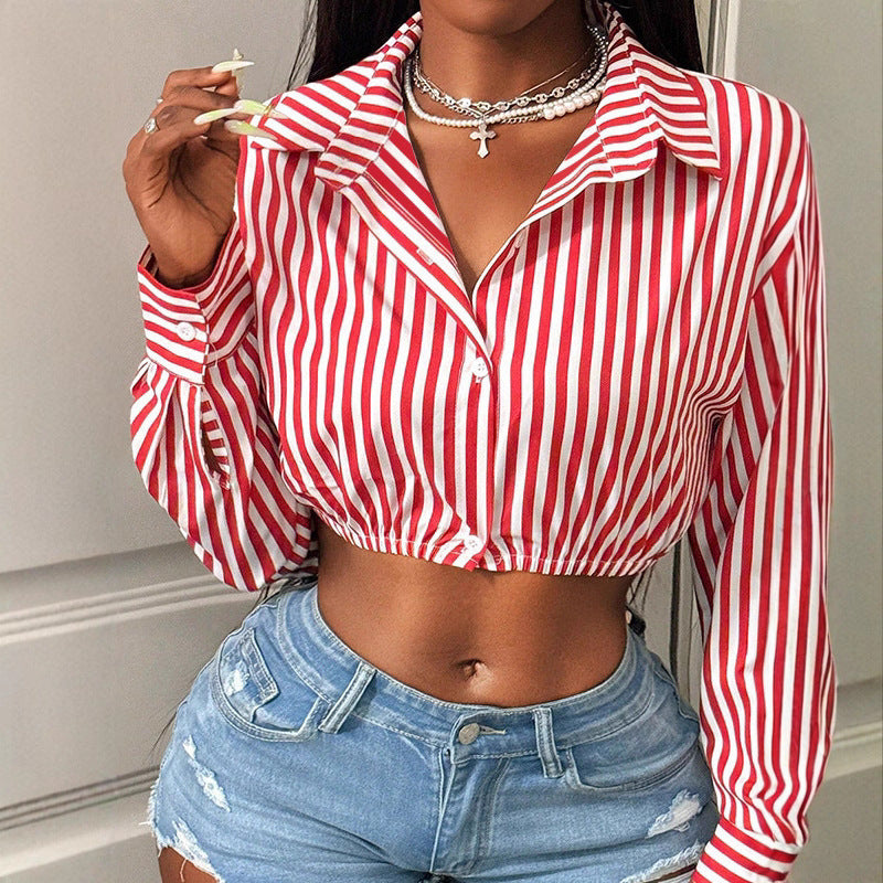 Damer Cropped Skjorta med breda ränder och skurna ärmar Eva Jonsson-Eva Jonsson