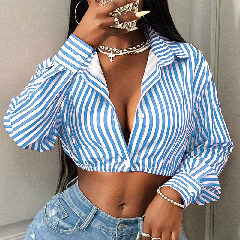 Damer Cropped Skjorta med breda ränder och skurna ärmar Eva Jonsson-Eva Jonsson