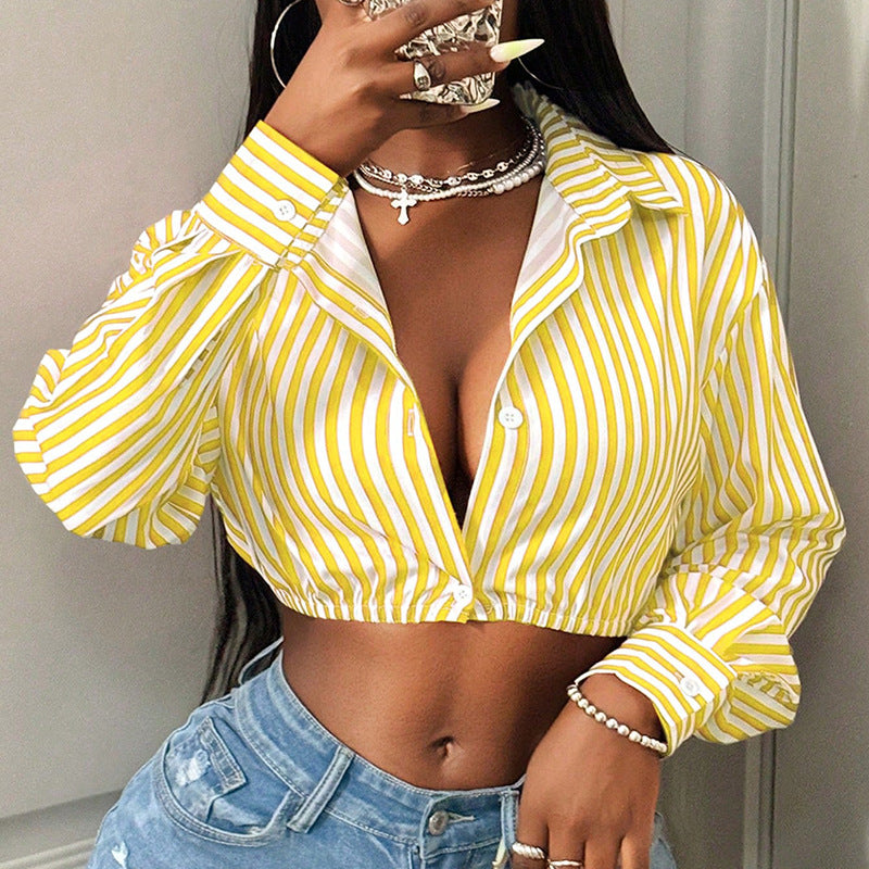 Damer Cropped Skjorta med breda ränder och skurna ärmar Eva Jonsson-Eva Jonsson