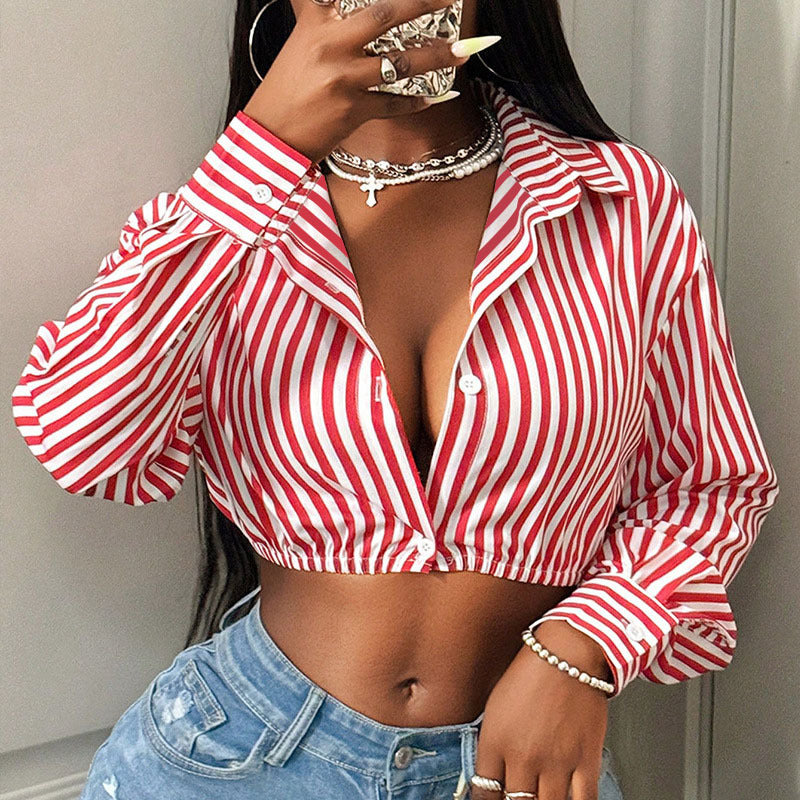 Damer Cropped Skjorta med breda ränder och skurna ärmar Eva Jonsson-Eva Jonsson