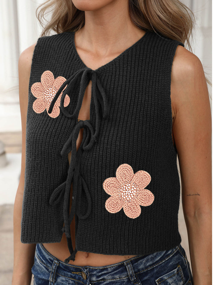 Damer Cropped Sticktop med blommönster och band Mirla-Eva Jonsson