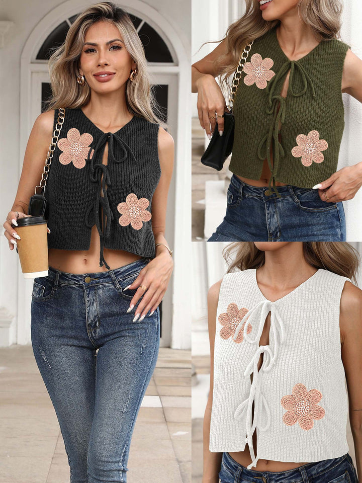 Damer Cropped Sticktop med blommönster och band Mirla-Eva Jonsson