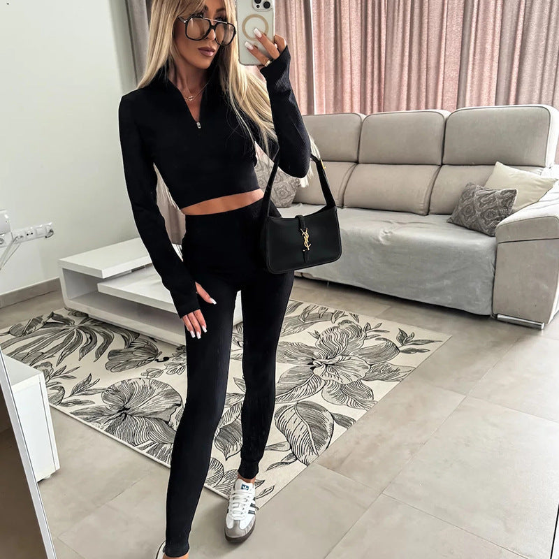 Damer Cropped Sweat-set med ståkrage och dragkedja Mirla-Eva Jonsson