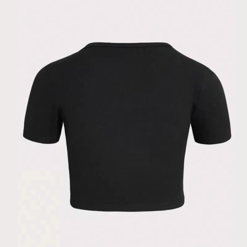 Damer Cropped T-Shirt med kreativt skelettdesign Mirla-Eva Jonsson