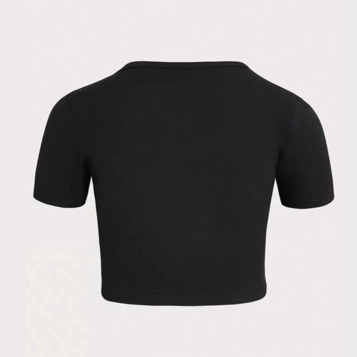 Damer Cropped T-Shirt med kreativt skelettdesign Mirla-Eva Jonsson