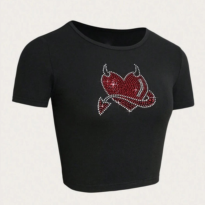 Damer Cropped T-Shirt med kreativt skelettdesign Mirla-Eva Jonsson