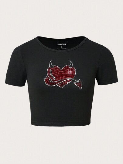 Damer Cropped T-Shirt med kreativt skelettdesign Mirla-Eva Jonsson