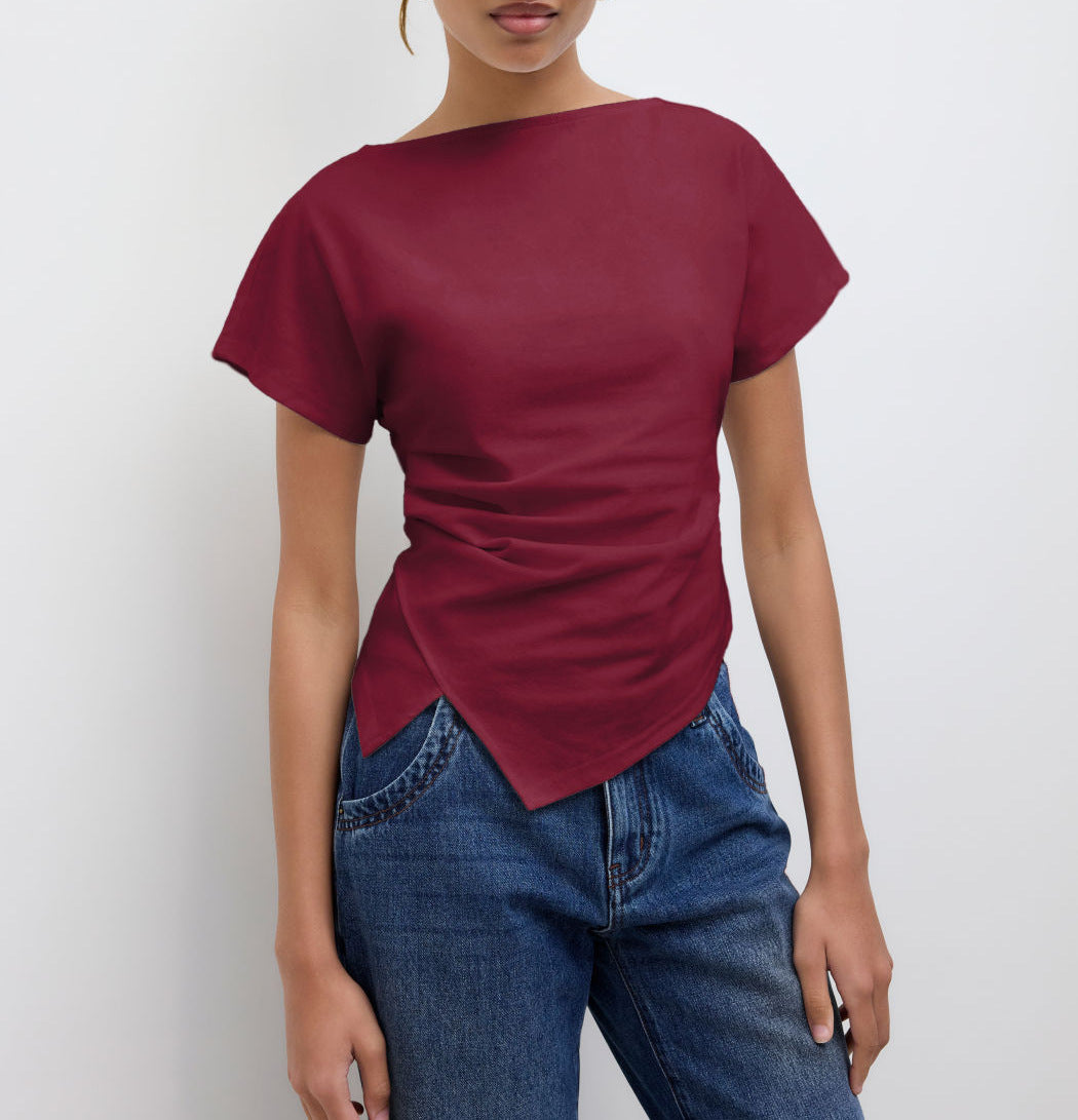 Damer Cropped T-shirt med asymmetrisk snitt och dekorativ draperingseffekt Mirla-Eva Jonsson