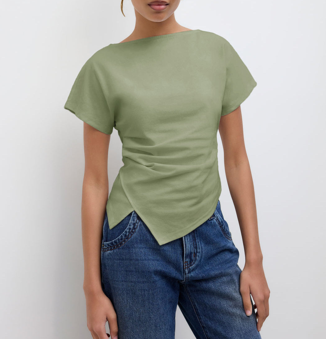 Damer Cropped T-shirt med asymmetrisk snitt och dekorativ draperingseffekt Mirla-Eva Jonsson