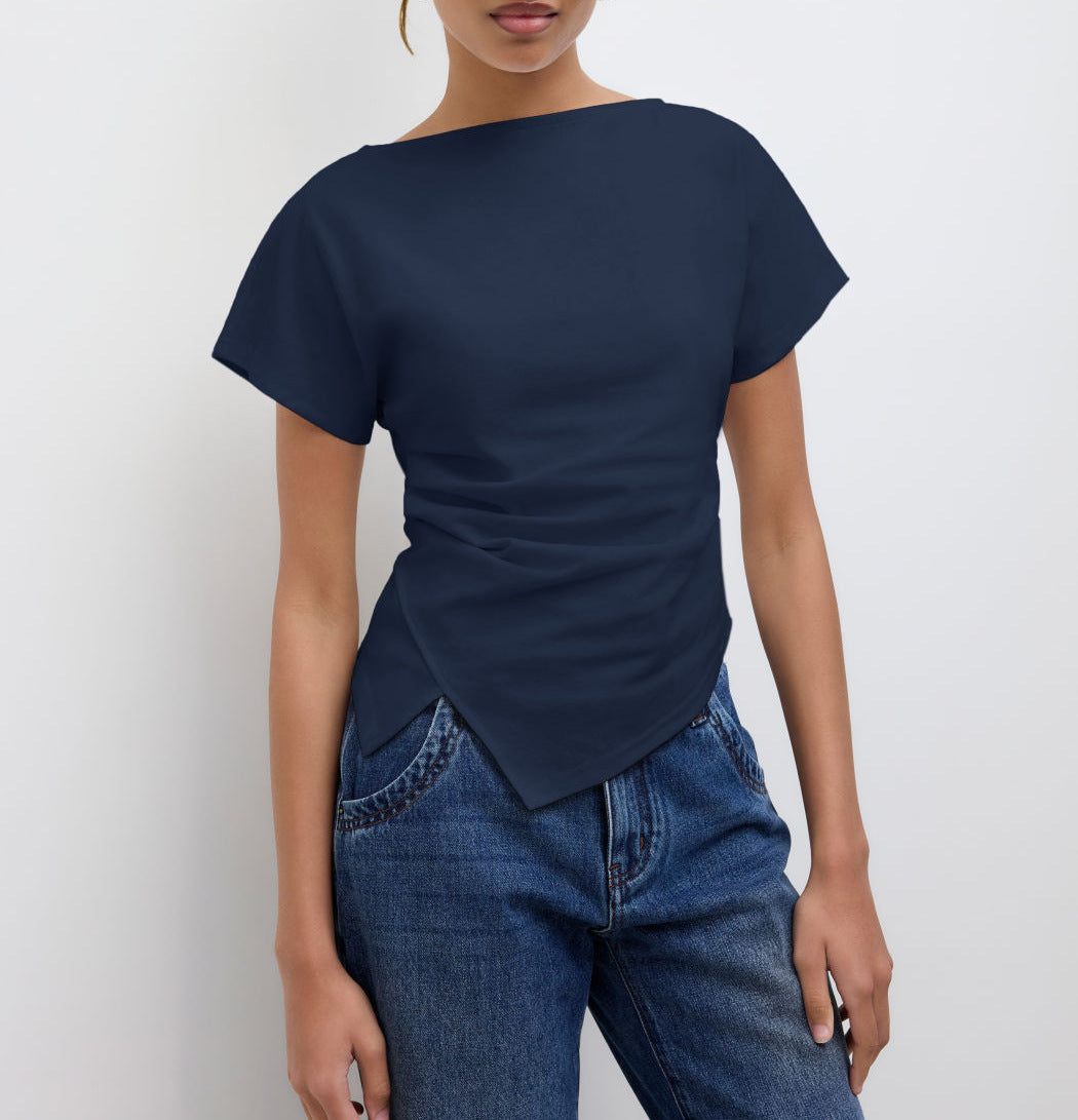 Damer Cropped T-shirt med asymmetrisk snitt och dekorativ draperingseffekt Mirla-Eva Jonsson