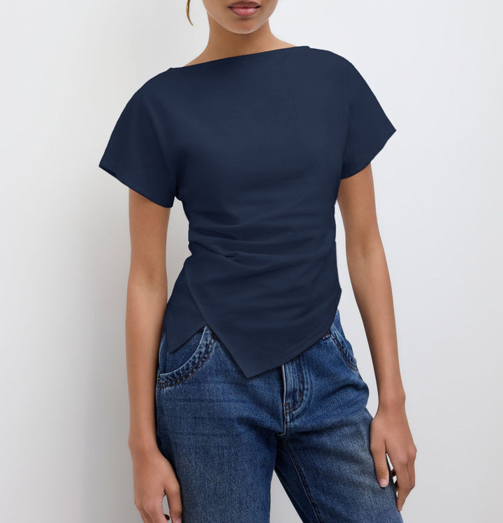 Damer Cropped T-shirt med asymmetrisk snitt och dekorativ draperingseffekt Mirla-Eva Jonsson
