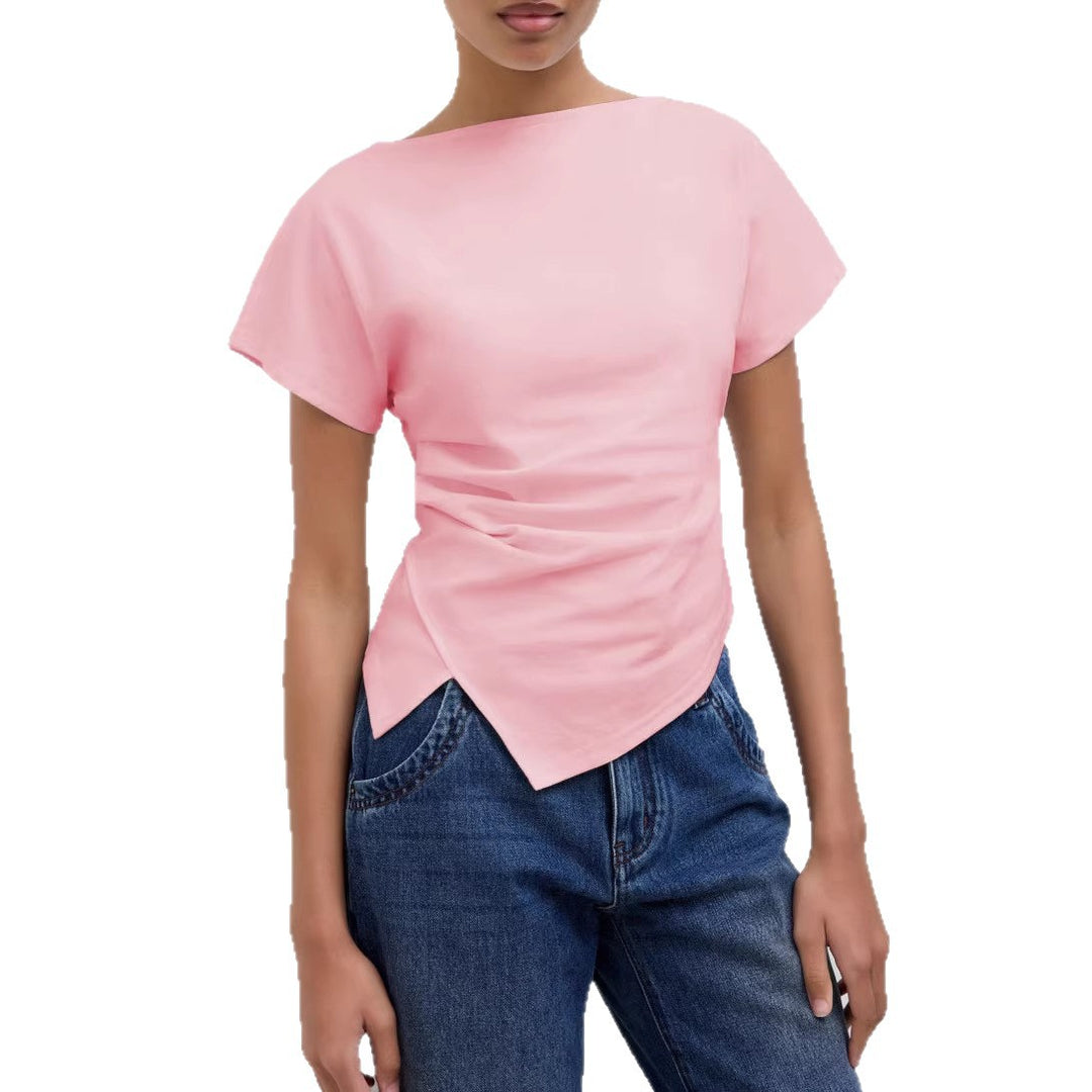 Damer Cropped T-shirt med asymmetrisk snitt och dekorativ draperingseffekt Mirla-Eva Jonsson