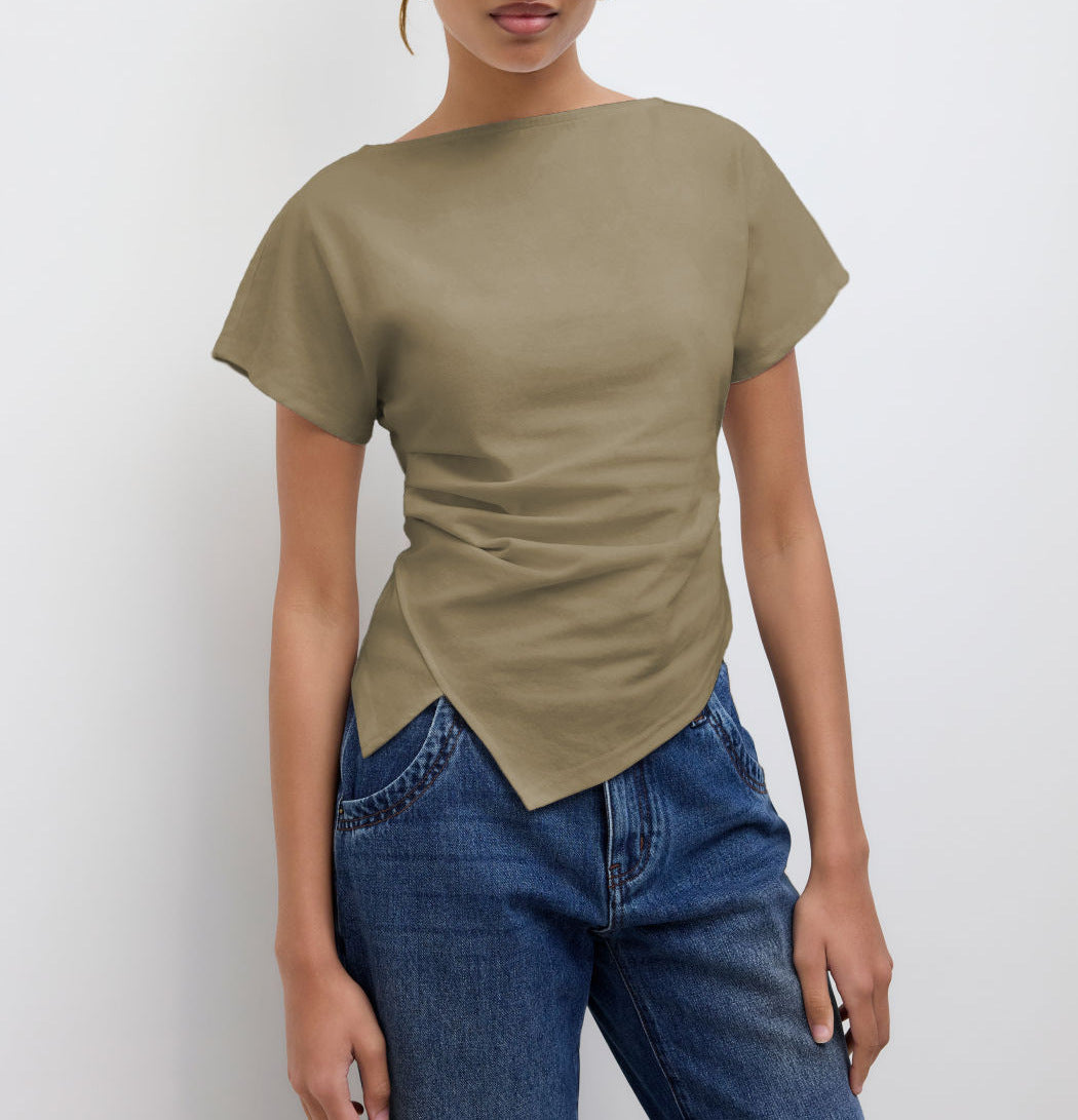 Damer Cropped T-shirt med asymmetrisk snitt och dekorativ draperingseffekt Mirla-Eva Jonsson