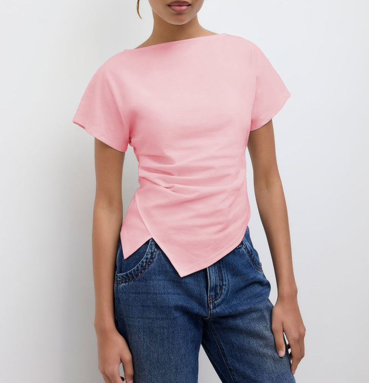Damer Cropped T-shirt med asymmetrisk snitt och dekorativ draperingseffekt Mirla-Eva Jonsson
