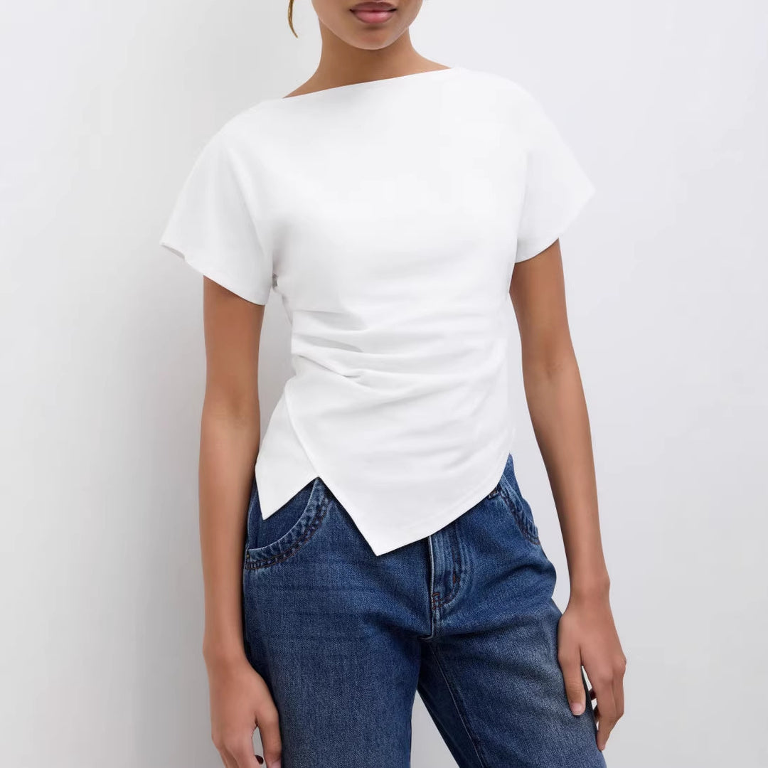 Damer Cropped T-shirt med asymmetrisk snitt och dekorativ draperingseffekt Mirla-Eva Jonsson