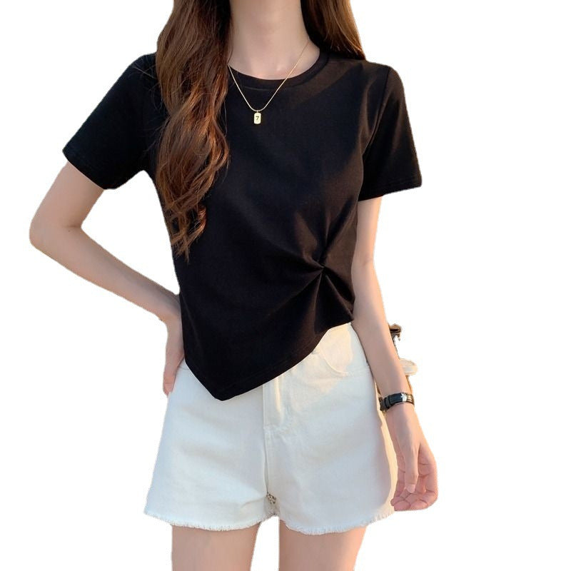 Damer Cropped T-shirt med dekorativ knutdesign och modern skärning-Eva Jonsson
