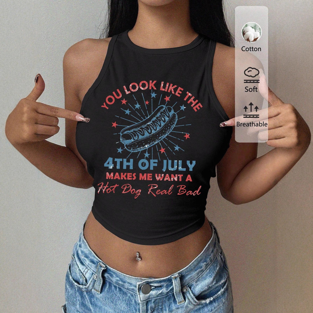 Damer Cropped Tanktop med kreativ text och livlig design Mirla-Eva Jonsson