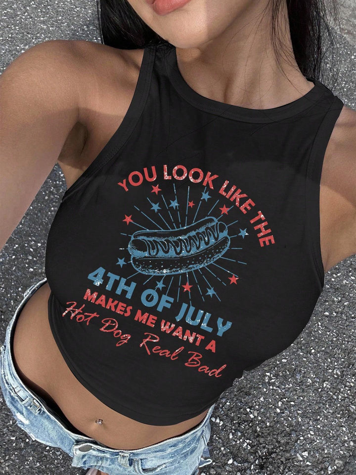 Damer Cropped Tanktop med kreativ text och livlig design Mirla-Eva Jonsson