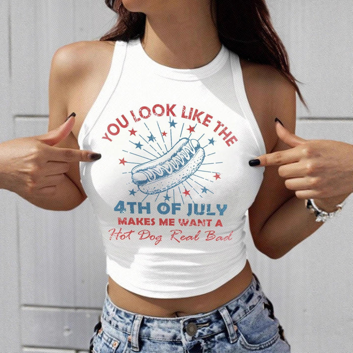 Damer Cropped Tanktop med kreativ text och livlig design Mirla-Eva Jonsson