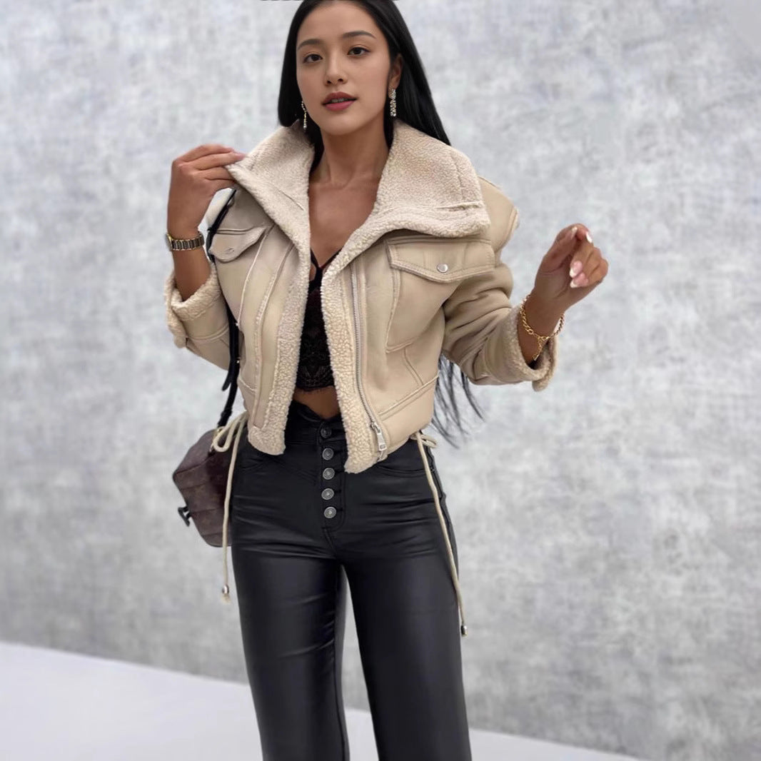 Damer Cropped Teddyjacka med stiligt krage Mirla-Eva Jonsson