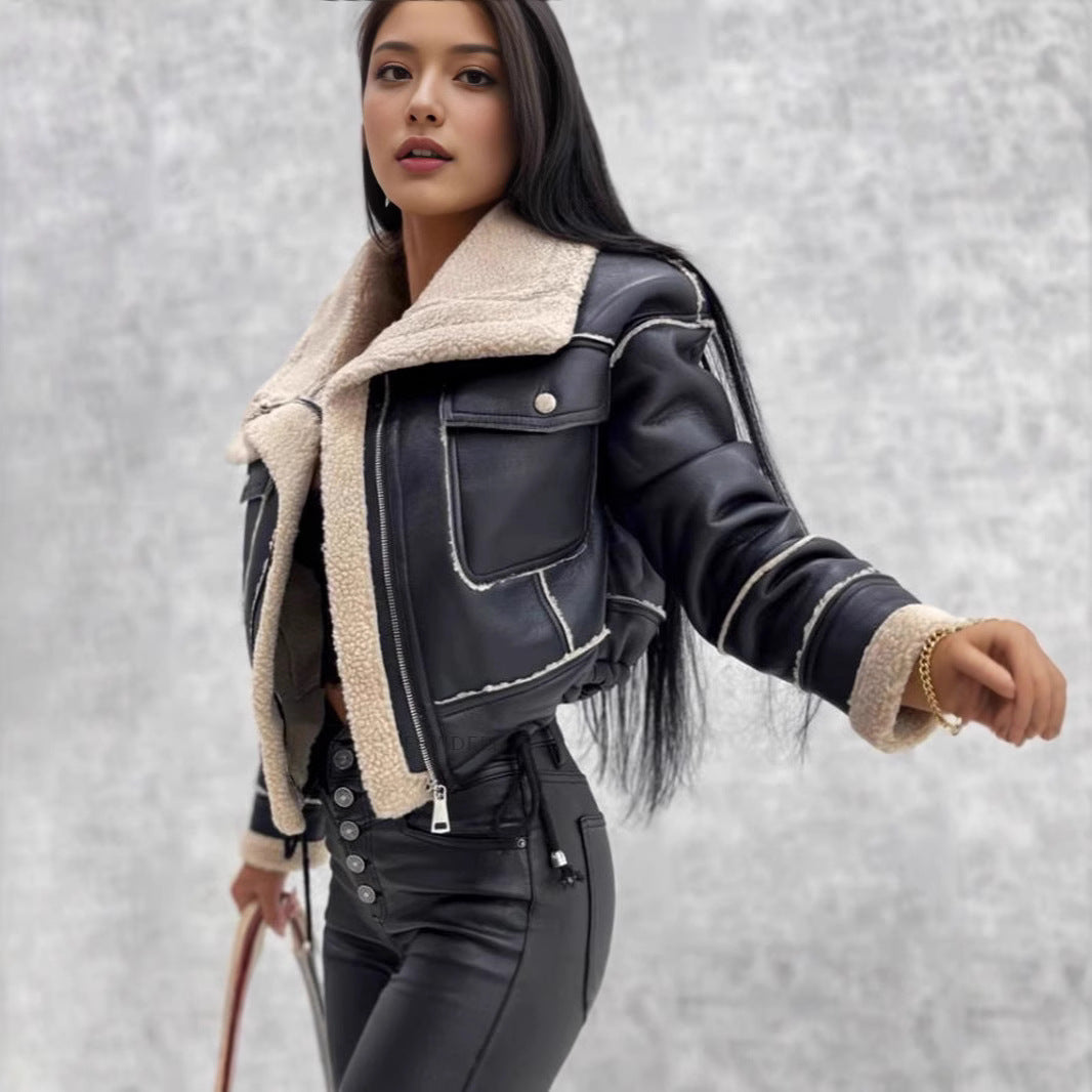 Damer Cropped Teddyjacka med stiligt krage Mirla-Eva Jonsson