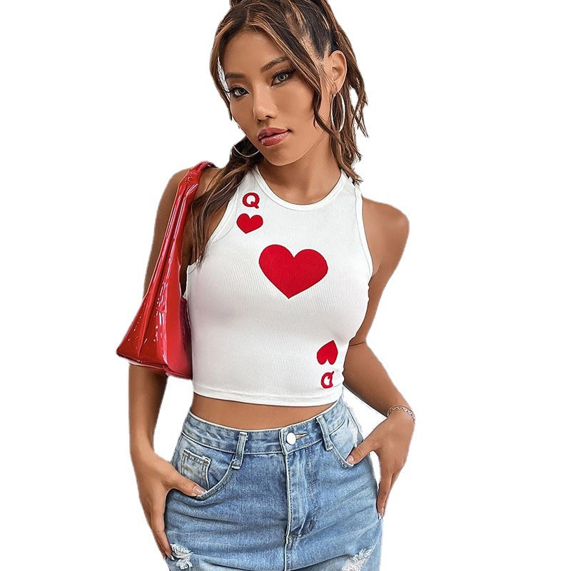 Damer Cropped Top med lekfullt tryckt hjärtmotiv Mirla-Eva Jonsson