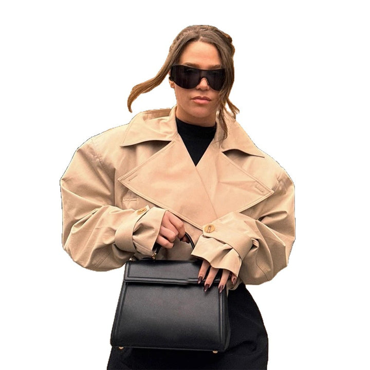 Damer Cropped Trenchcoat med breda slag och midjeband Mirla-Eva Jonsson