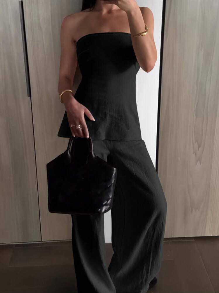 Damer Cropped topp och vid byxa set Eva Jonsson-Eva Jonsson
